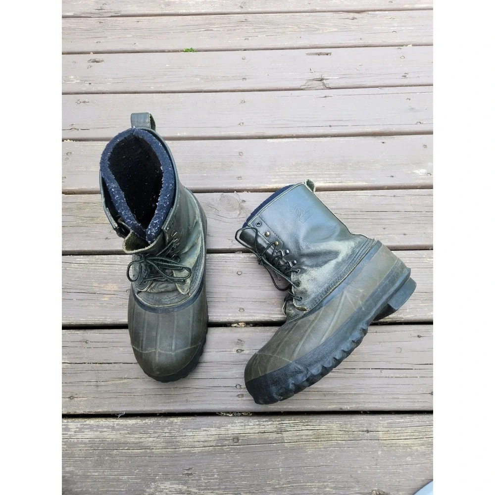 Vintage LaCrosse Iceman Boots Green Leather Rubber Insulated Made in USA Mens 12